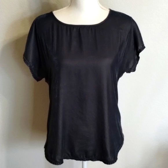 Anthropologie Dolan Dark Gray Blouse Mix Material Size Small Short Sleeve - Picture 1 of 9